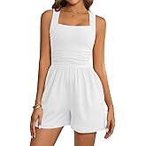 LOOKBOHO Women's Rompers Atheletic Workout Jumpsuit Square Neck Waist Corset Sexy Short Jumpsuits One Piece Bodysuits