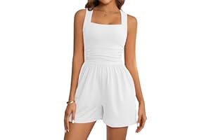 LOOKBOHO Women's Summer Rompers Square Neck Sleeveless Waist Corset Sexy Atheletic Workout Short Jumpsuit One Piece Outfits