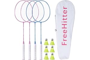 FreeHitter Badminton Racket Set with Carrying Bag for 2 Players, Badminton Racket for 4 Players Carbon Fiber or Alloy Steel Birdies Backyard Raqueta de Bádminton