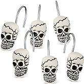 Jetec 12 Pcs Skull Shower Curtain Hooks Halloween Shower Rings Decorative Skeleton Curtain Hook Rings Stainless Steel Bathroom Hooks with Skull Decor for Home Halloween (Spooky Style)