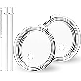 30 oz Tumbler Lid with Straw for YETI, 2 Pack Replacement Cover for Rambler 26 oz Cup, 30 oz Tumbler, 35 oz Straw Mug, Spill Proof Top with Brush, Dishwasher-Safe and Shatter-proof