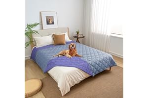 fuguitex Waterproof Dog Blanket Reversible for Small Dogs Resistant Leakproof Washable Couch Cushion Bed Protector Cover for Indoor Furniture Pet Friendly(82"*82",Violet Blue+ Light Blue)