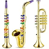 Lewtemi 3 Pcs Kids Instruments Musical Toy Gift 8 Color Keys, Gold | Saxophone Trumpet Clarinet, Educational Teaching Song, Boys Girl Children Toddler Beginner, Christmas Birthday Concert Party
