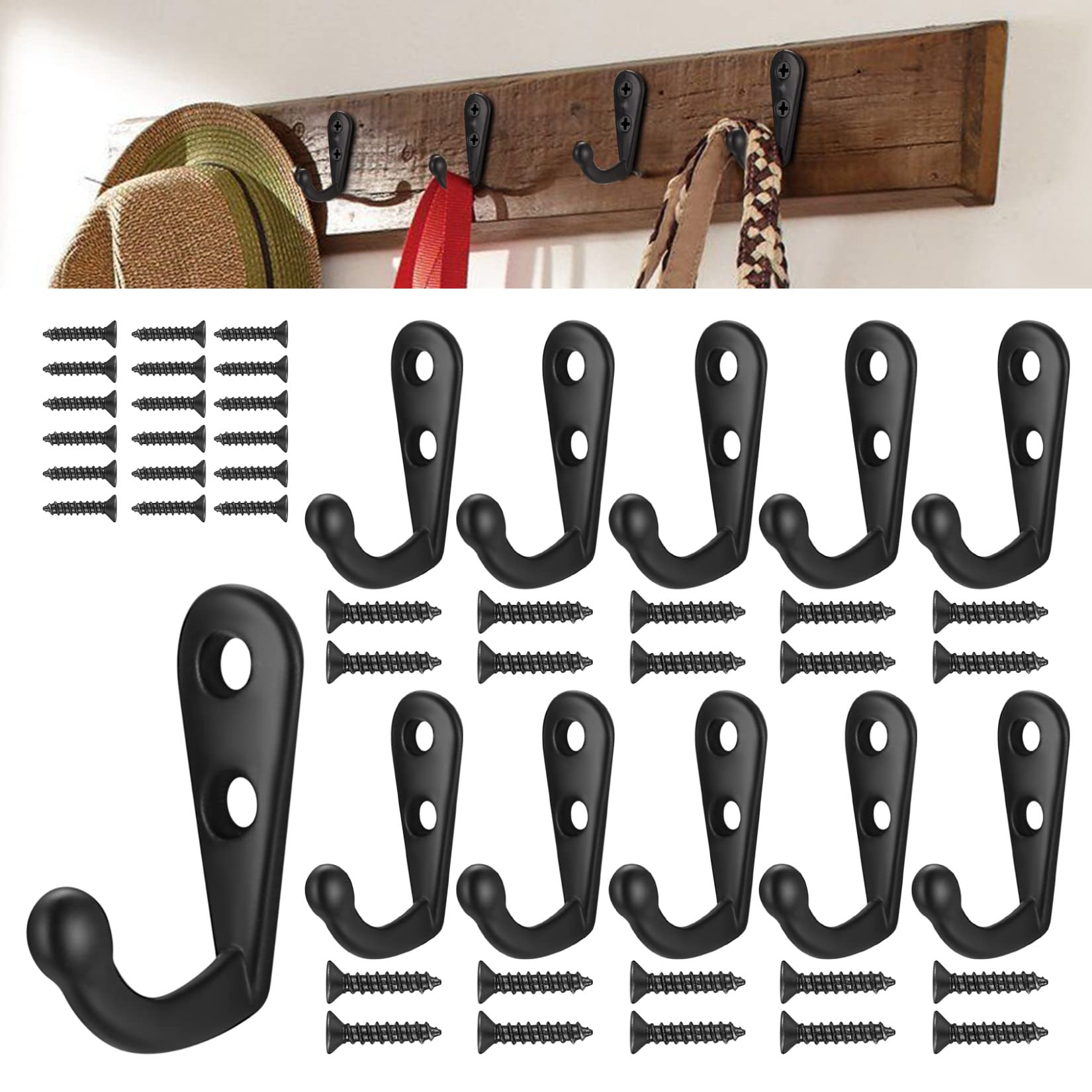Bateya 30PCS Wall Mounted Coat Hooks Black Key Hooks, Metal Retro Door Robe Hook Single Coat Hanger for Back of Door for Hanging in Bedroom Bathroom Kitchen(Screws Included)