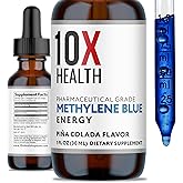 10X Health Methylene Blue Drops with Black Pepper Extract - 30ml Methylene Blue Pharmaceutical Grade Liquid - Promotes Energy, Focus & Cognitive Support - Pina Colada Flavor, Vegan, Non-GMO