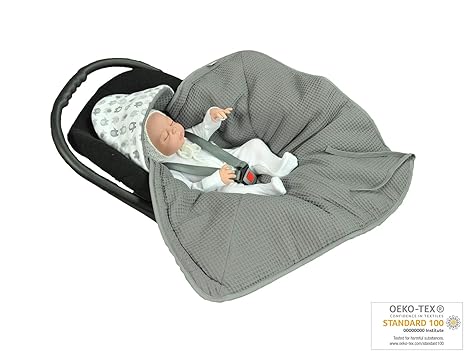 MOMIKA NEW Einschlagdecke, Universal für Babyschale, Autositz, für Kinderwagen, Buggy oder Babybett, aus Waffelpique 100% Bau