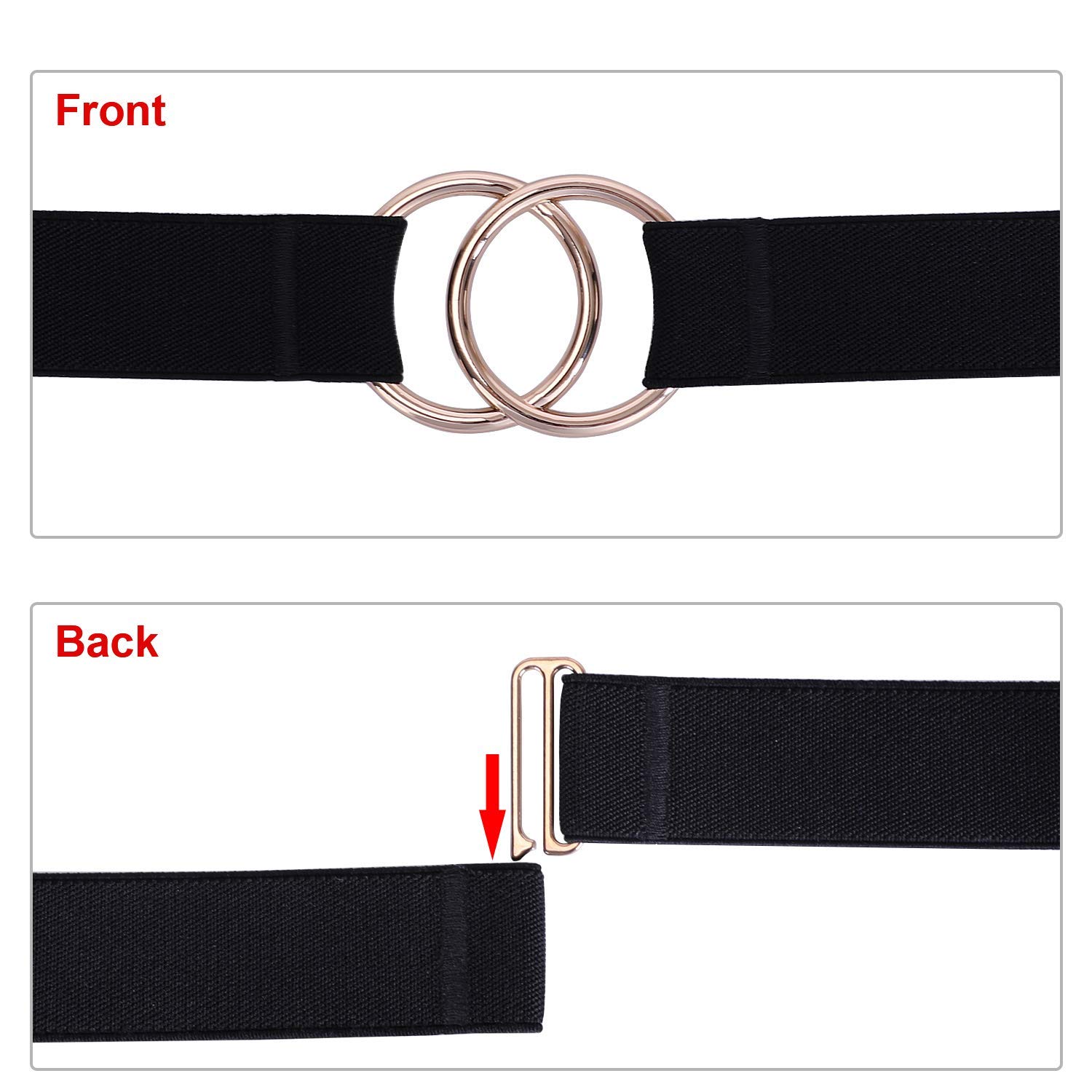 Women Stretch Belt for Dresses Elastic Web Waist Belt with Double O-Ring Buckle（Fits Waist 26\