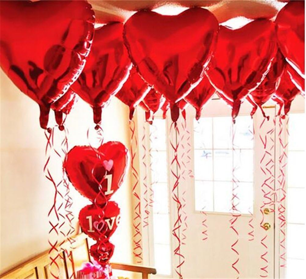 Tankerstreet Piece Ballon En Forme Coeur Rouge Helium Fete Ballons Foil Ballon Aluminium Set Avec Pompe Et Ruban Rouge Non Toxique Romantique Decoration Pour Mariage Anniversaire La Saint Valentin Cuisine