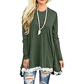 Women's Long Sleeve Lace Tunic Top Blouse Casual Swing Tunic Shirt Dress