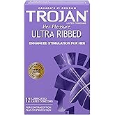 TROJAN Her Pleasure Ultra Ribbed Lubricated Latex Condoms, Feel the Pleasure & Not the Condom, Enhanced Stimulation and Pleas