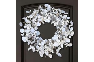 TOKCARE Winter Wreaths for Front Door, 22 Inch White Christmas Wreath with Pinecones and Berries Eucalyptus Wreath for Fireplace Xmas Decorations,Front Porch Decor and Wall Window Decor