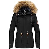 wantdo Women's Waterproof Ski Jacket Hooded Winter Snow Coat Mountain Snowboarding Jackets Insulated Fleece Parka