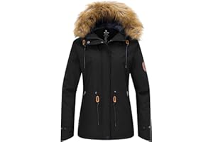 wantdo Women's Waterproof Ski Jacket Hooded Winter Snow Coat Mountain Snowboarding Jackets Insulated Fleece Parka