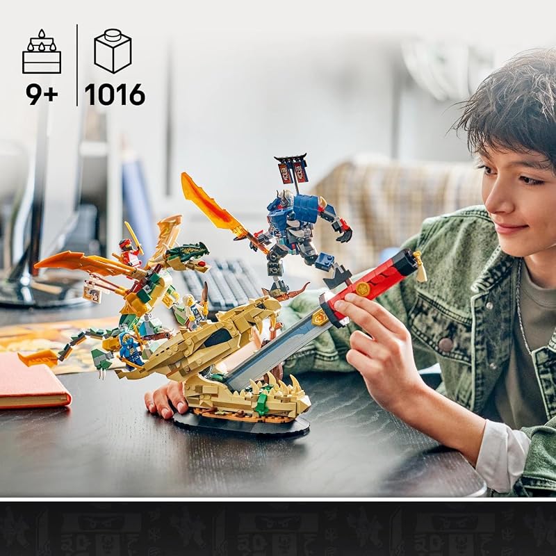 Ninjago Battle at the Dragon's Sword – Figuras de Dragão & Mech – 4 Minifiguras de Katana de Brincar – Decoração do Quarto – Presente para Idades 9+ & Ventiladores – 71871