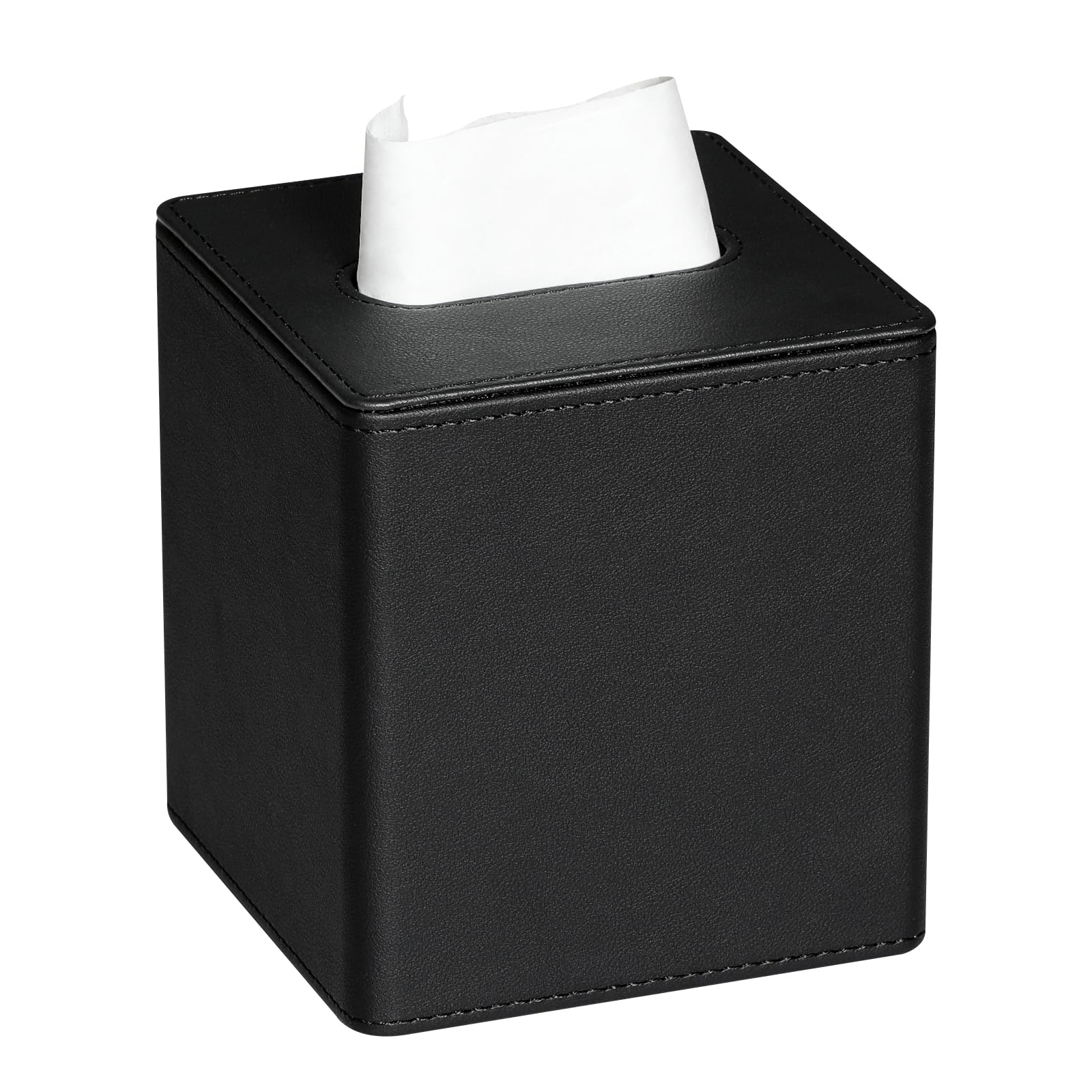 MEIBOOCH Tissue Box Cover PU Leather Square Tissue Box Holder with Magnetic Bottom for Bathroom Bedroom or Office (Black) — image 1