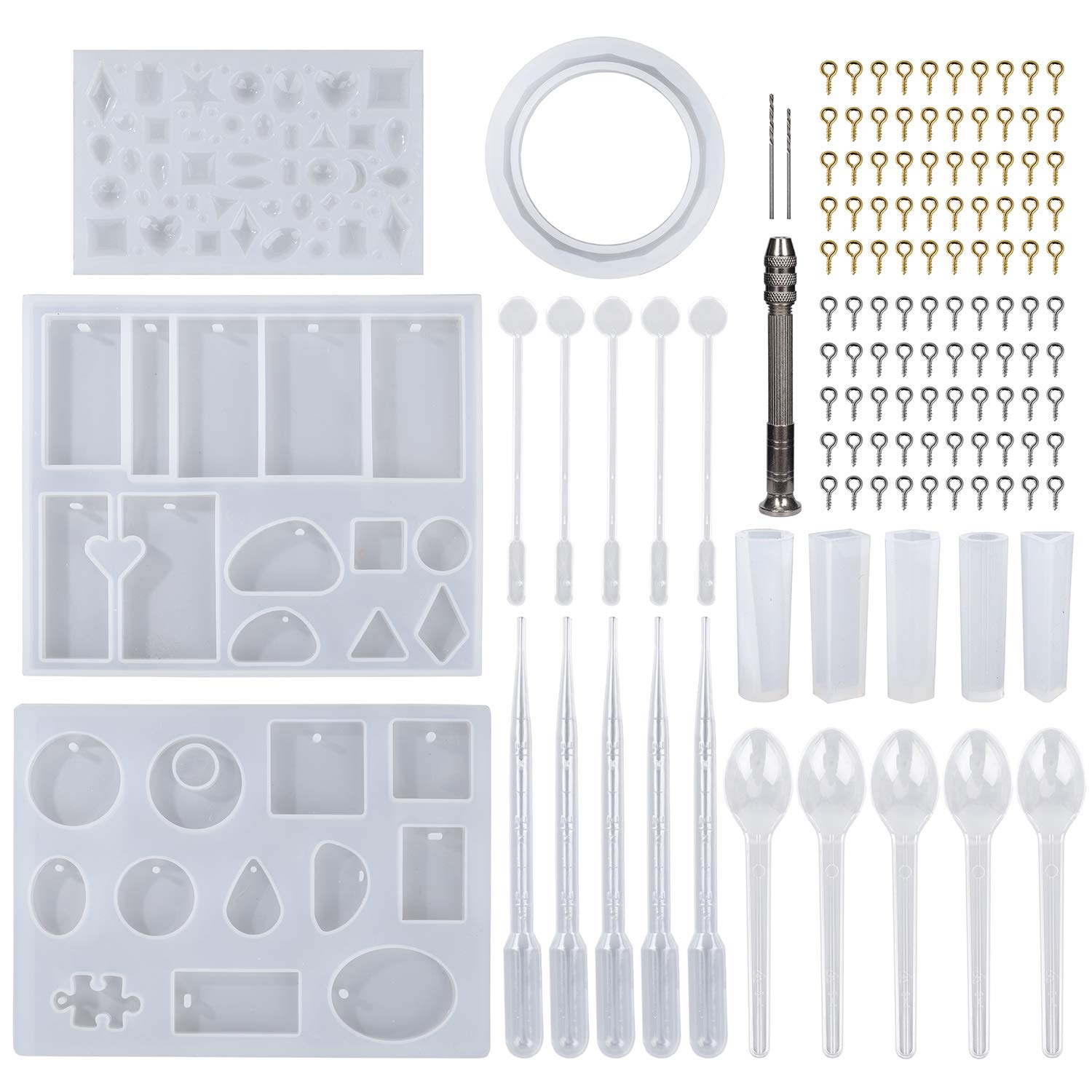 MengH-SHOP 127 Pieces Resin Silicone Jewelry Tool Resin Casting Molds and Tools for Pendant Bracelet DIY