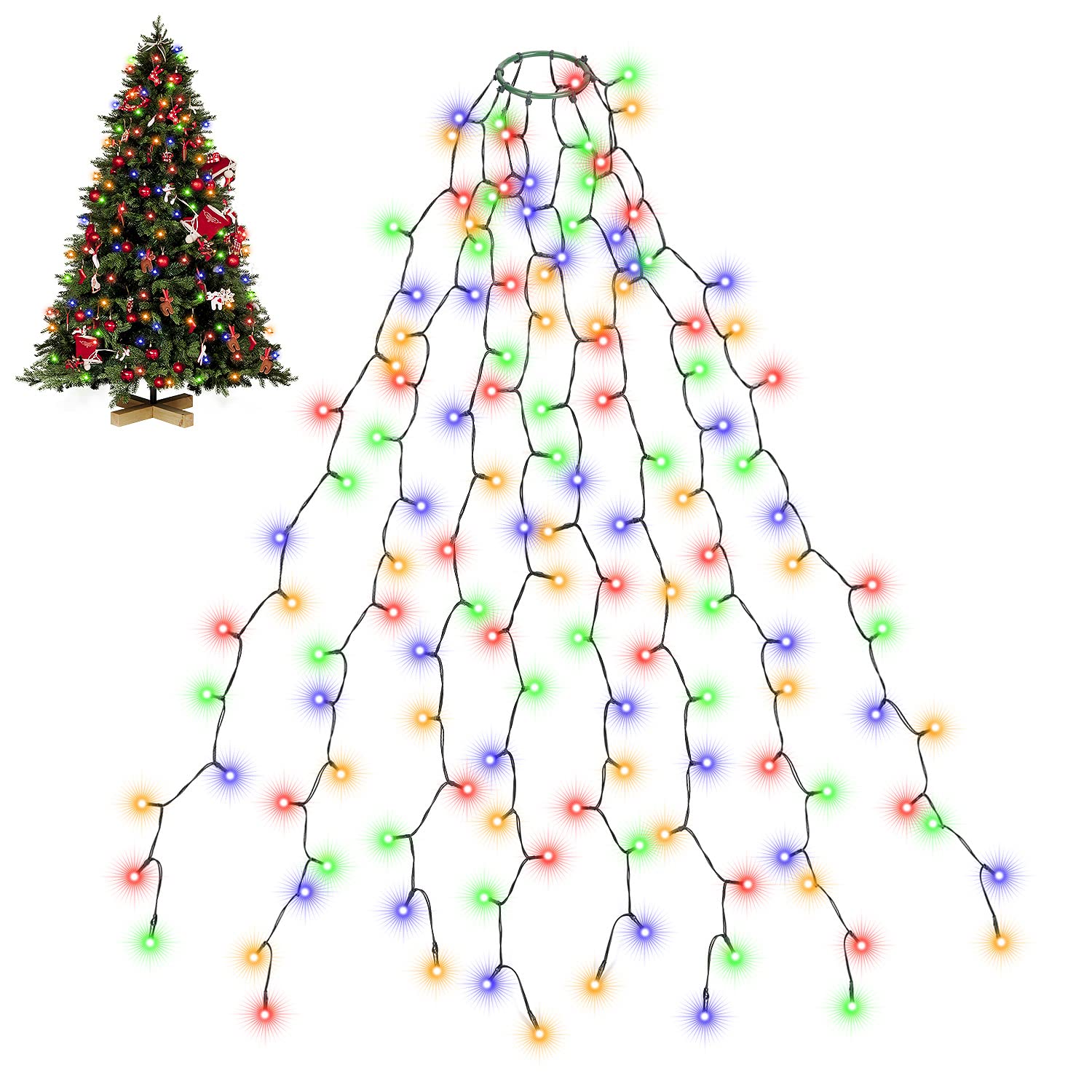 SALCAR Christmas Tree Lights, 2m x 8 Strands 280 LED Fairy Lights for 6-8ft Christmas Tree, Easy to Install, Indoor & Outdoor Decoration, 8 Modes, (Multicolor, 2m)