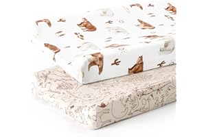 GRSSDER Stretchy Ultra Soft Jersey Knit Changing Pad Cover Set 2 Pack, Change Table Pad Covers Fit 32"/34" x 16" Pads Safe and Snug, Cute Diaper Changing Pad Covers of Sunny Bear Print
