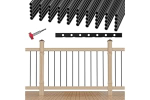 Belinova 50 Pack Hollow Round Deck Balusters 26" Balusters for Deck Railing Aluminum Deck Spindle for Wood Staircase Balusters Deck Railing Equipped with a Drill Bit + a Hole Position Ruler