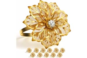 URWOOW 12 Pack Flower Napkin Rings Holders Clear Rhinestone Décor Dinner Party Wedding Christmas Gathering