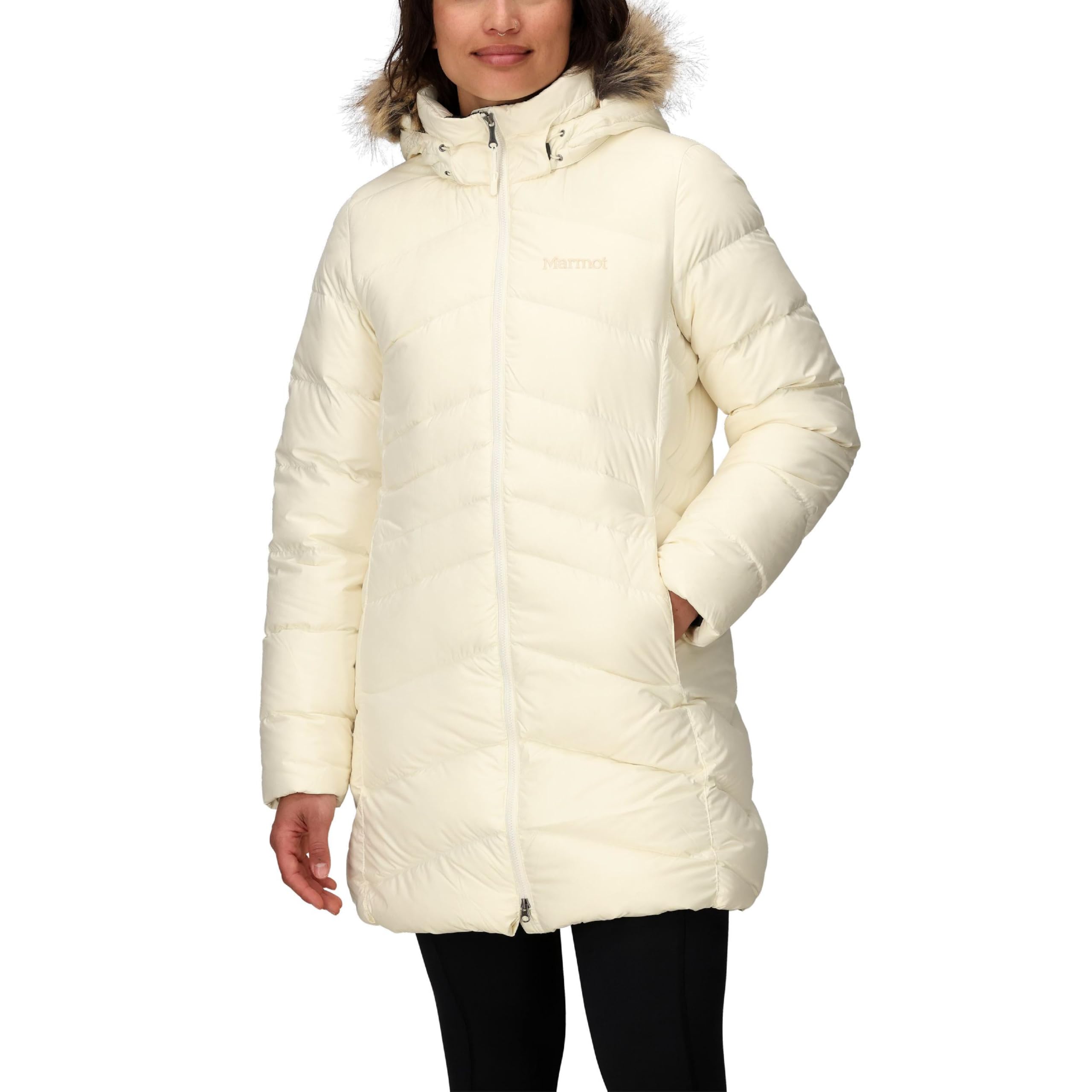 MARMOT Women’s Montreal Mid-Thigh Length Down Puffer Jacket, Papyrus, Large