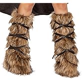 NICEYST Womens Furry Faux Fur Arm & Leg Warmers Viking Boot Cuffs Covers Costume Medieval Vintage Leg Armor Cosplay Accessory