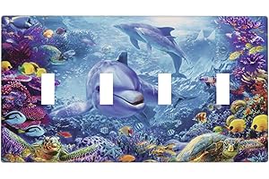 SPTVAN Ocean Whale 4 Gang Light Switch Cover Quad Toggle Wall Plate Decorative Switchplate Electrical Faceplate for Boys Kids Bedroom Nursery House Living Room Decor