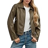 Yousify Womens Faux Leather Jacket Casual Zip Up Motorcycle Long Sleeve Collared Fall Cropped Coats with Pockets