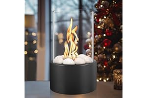 QULIMETAL Glass Tabletop Fire Pit –Outdoor & Indoor Fire Pit Tabletop with Large White Stones, Vent-Less Smokeless Mini Fireplace Centerpiece for Birthday, Home Decor, S'Mores, Outdoor Gatherings