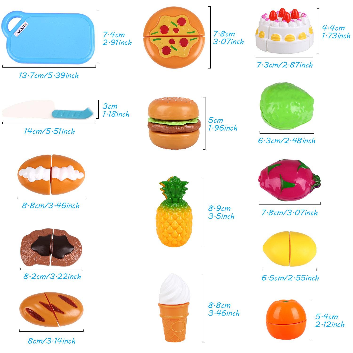 Play Food Cutting Set for Kids Kitchen Play Game with Plastic Velcro Vegetables Fruits Hamburger Cake Cutting Board Set and Apron by Peradix
