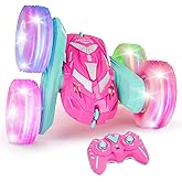 Amicool Remote Control Car for Girls 6-12 with Flashing Light, Toys 6 7 8 9 Years Old Girl Birthday Gifts Idea, RC Cars Stunt 4WD 2.4Ghz Double Sided 360° Flip, Present for Kids, Christmas, Pink
