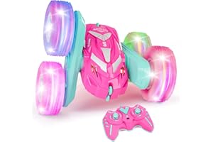 Amicool Remote Control Car for Girls 6-12 with Flashing Light, Toys 6 7 8 9 Years Old Girl Birthday Gifts Idea, RC Cars Stunt 4WD 2.4Ghz Double Sided 360° Flip, Present for Kids, Christmas, Pink