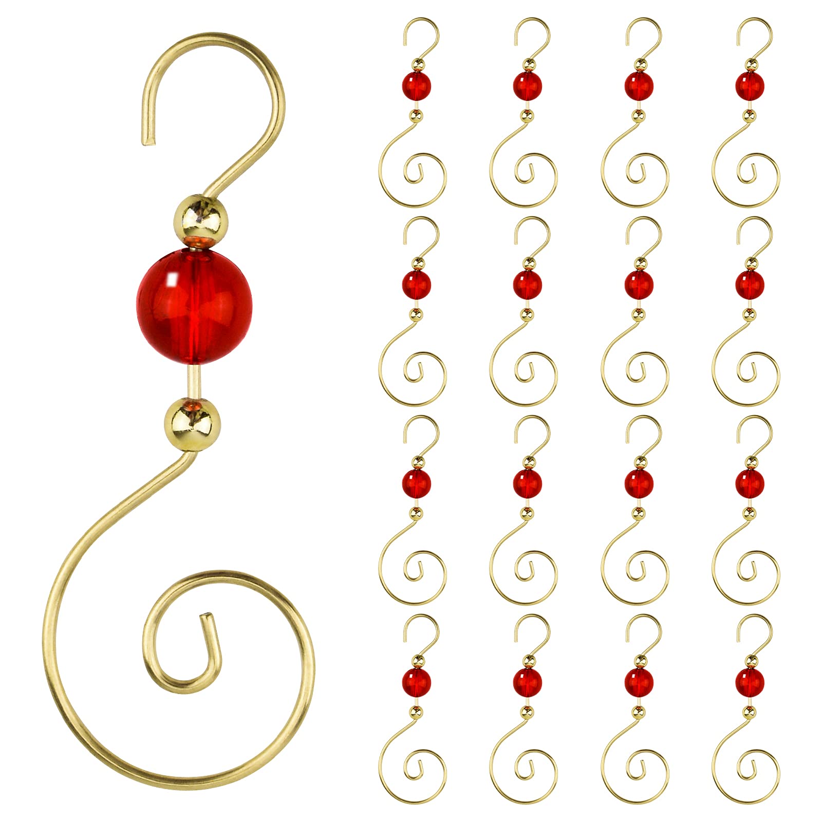 INCREWAY Christmas Ornament Hooks, 30PCS Gold S-Shaped Hangers Hook Christmas Ornament Metal Hooks with Crystal Round Bead