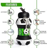RIXOZ Football Collapsible Water Bottle 550ml Silicone with Football view 2