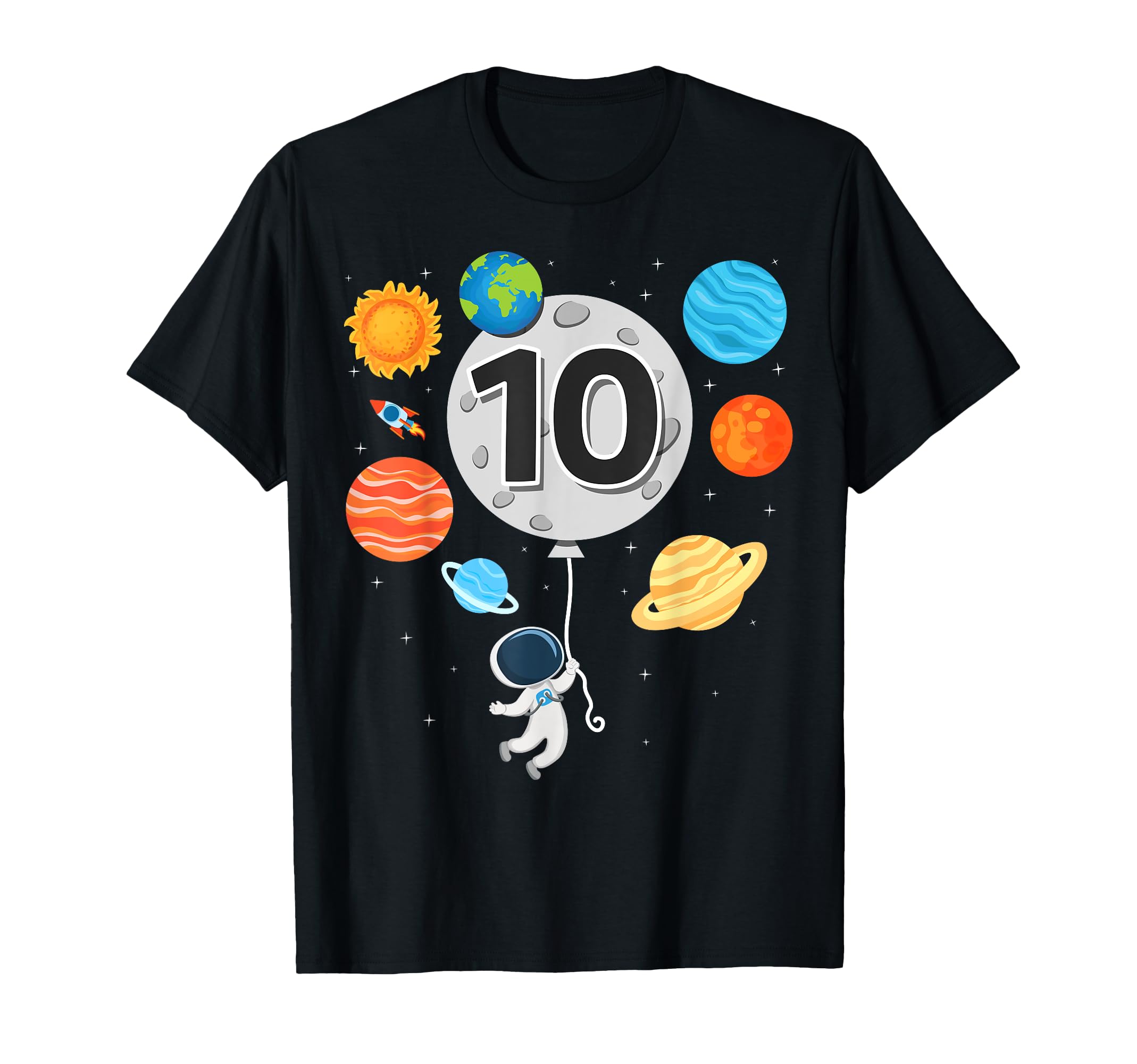 Photo 1 of 10th Birthday Astronaut Balloon Planet 10 Year Old Boy T-Shirt