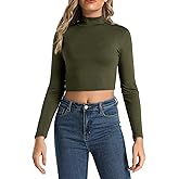 Women's Lightweight Turtleneck Long Sleeve Crop Tops Basic Casual Trendy Outfits