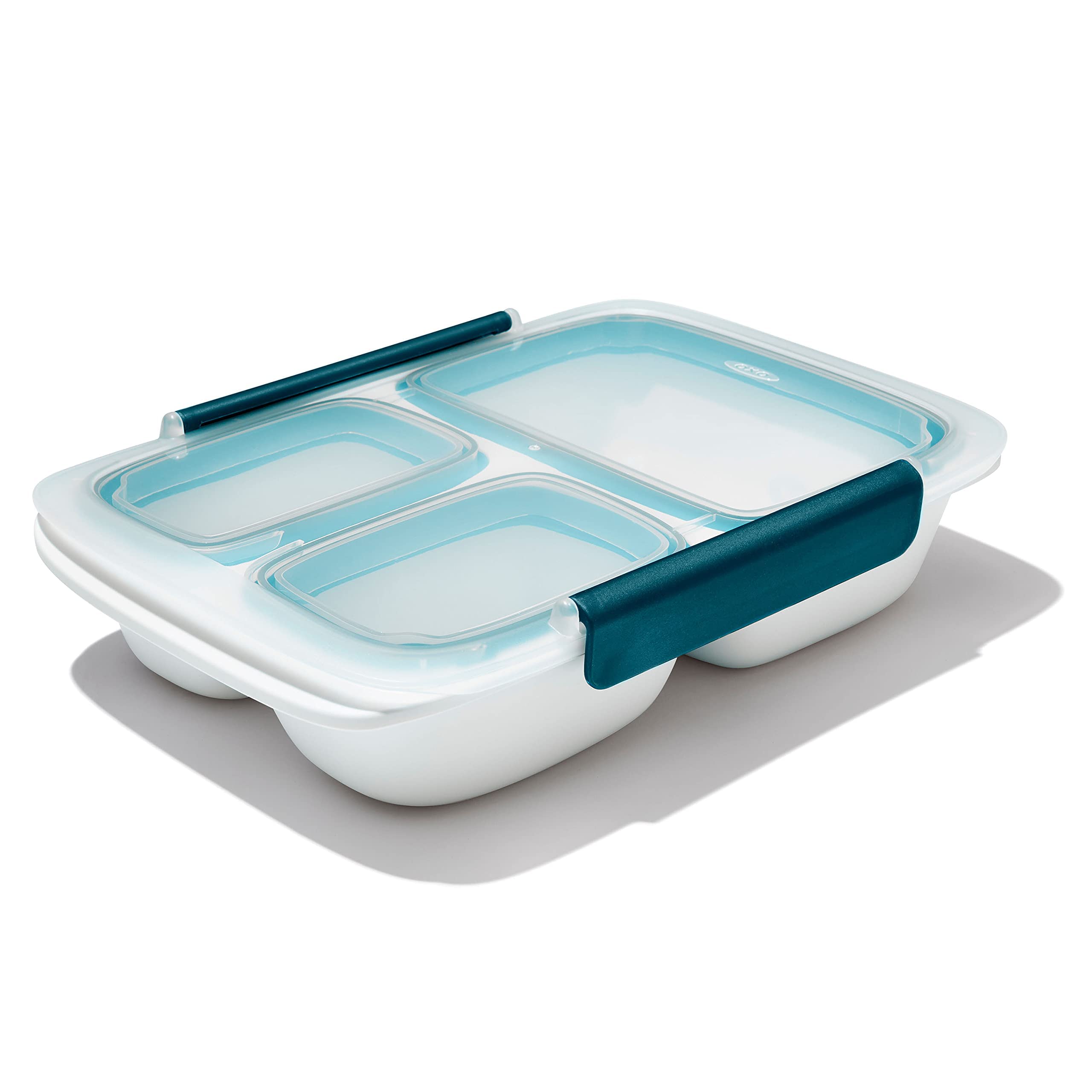 OXO 11301800 Good Grips Prep & Go Portable Lunch Box with Compartments-970ml, White/Blue