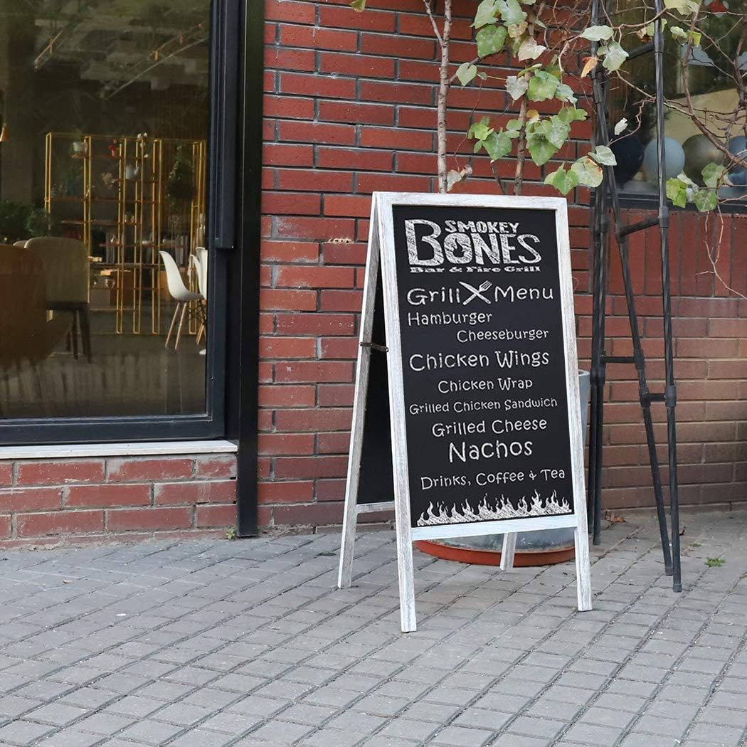 unho Wooden A-Frame Chalkboard Pavement Sign Magnetic Double-Sided Advertising Board for Party Wedding Cafe Shop Pub 50x100cm Grey White - Image 4