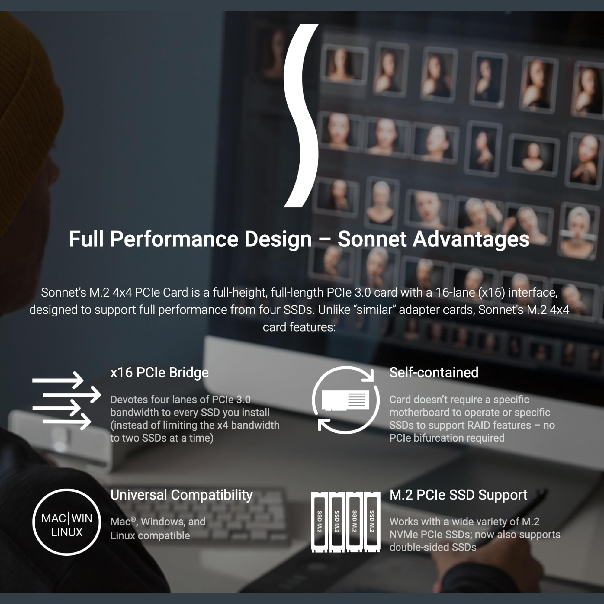 Sonnet M.2 4x4 Silent PCIe Card (Four M.2 NVMe SSD Slot)