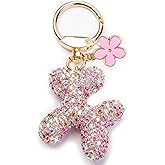 HONYJOOM Cute keychains, Balloon Dog Bag Charms for Women, Purse Charms, Pearl Keychain Wristlet, Shiny Rhinestone Key Chain