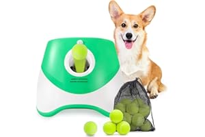 MEKAPLE Automatic Dog Ball Launcher, Dog Ball Thrower with 15 Mini Tennis Balls Sizing 2 Inch and Mesh Bag, Interactive Dog Toys Tennis Ball Launcher for Small Dogs with 3 Distance Settings
