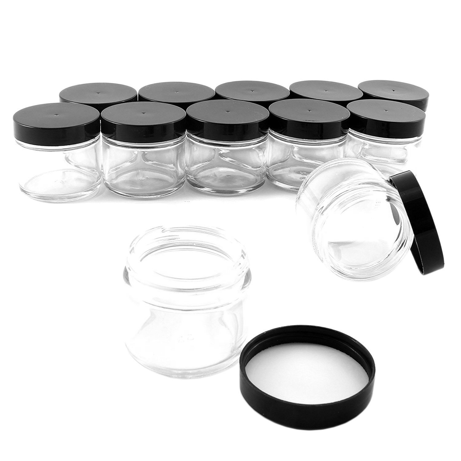 2oz Straight Sided Clear Glass Jars (12 pack), Airtight Cosmetic Jars for Creams, Balms