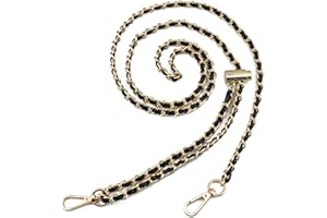 BEAULEGAN Thin Purse Chain Strap Adjustable - Microfiber Leather - Replacement for Crossbody Shoulder Bag, 55 Inches Long Black（Gold）