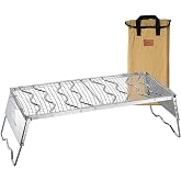 CAMPINGMOON Portable Campfire Grill Grate Cooking Grid with Windscreen Durable Stainless Steel Folding Legs Large Long Hard Type MS-1019-SW