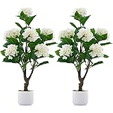 Howngyesimu Artificial Hydrangea Tree 2 Pack, 3FT Faux Hydrangea Plant in Pot with White Flowers, Greenery Potted Plant for Indoor Outdoor Office Home Porch Decor, White
