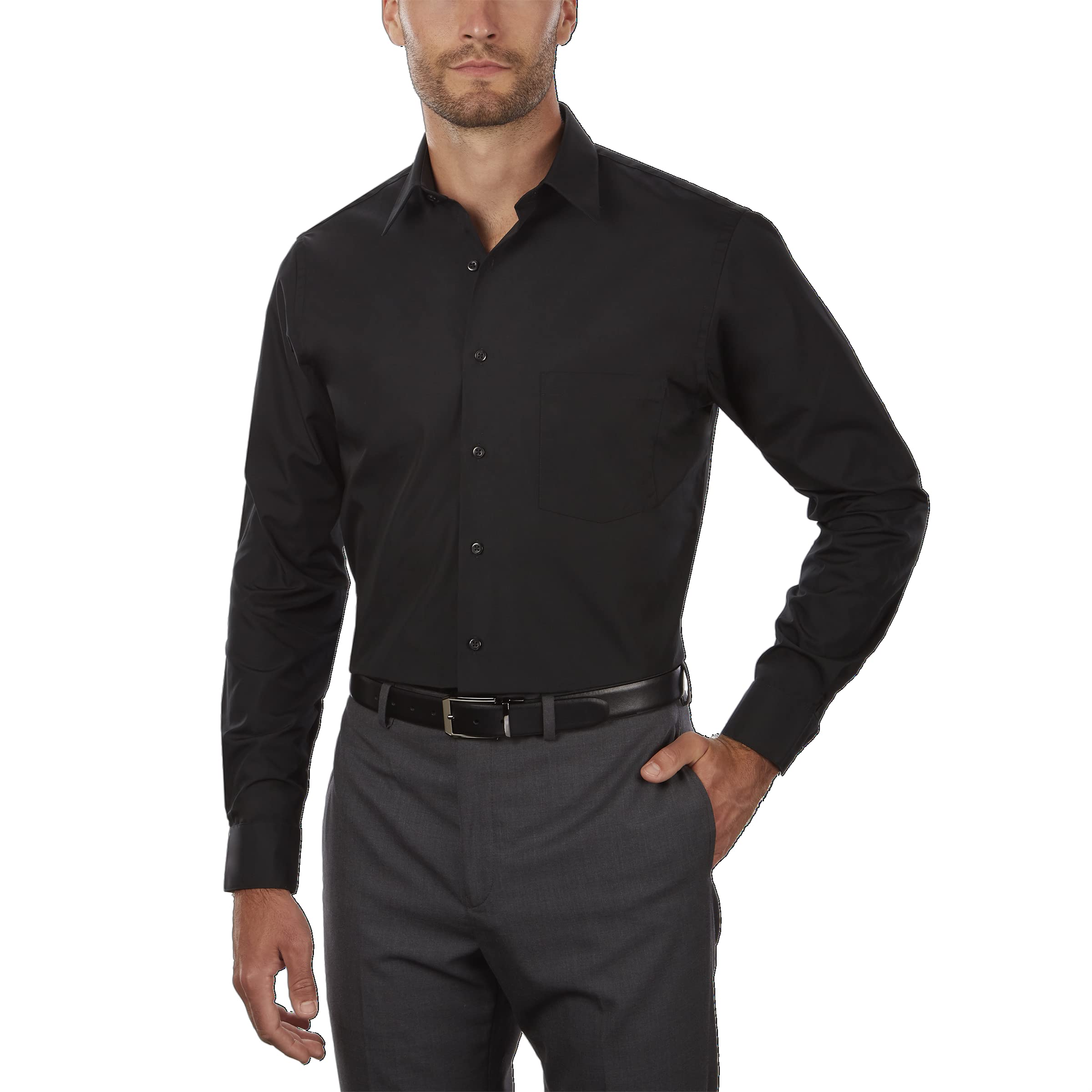 Photo 1 of VAN HEUSEN Men's Size Tall Fit Dress Shirts Poplin, Black, 22" Neck 37"-38" Sleeve