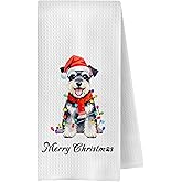ChenCraty Christmas Schnauzer Kitchen Towels, Gifts for Schnauzer Lovers Dish Tea Towel for Kitchen, Merry Christmas Dog Decorative Hand Towels for Bathroom, 16x24 Inches