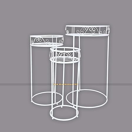 GIG Modern Style Metal Pot Plant Stand (Pack of 3) Without Pots (47 cm x 47 cm x 85 cm, White)