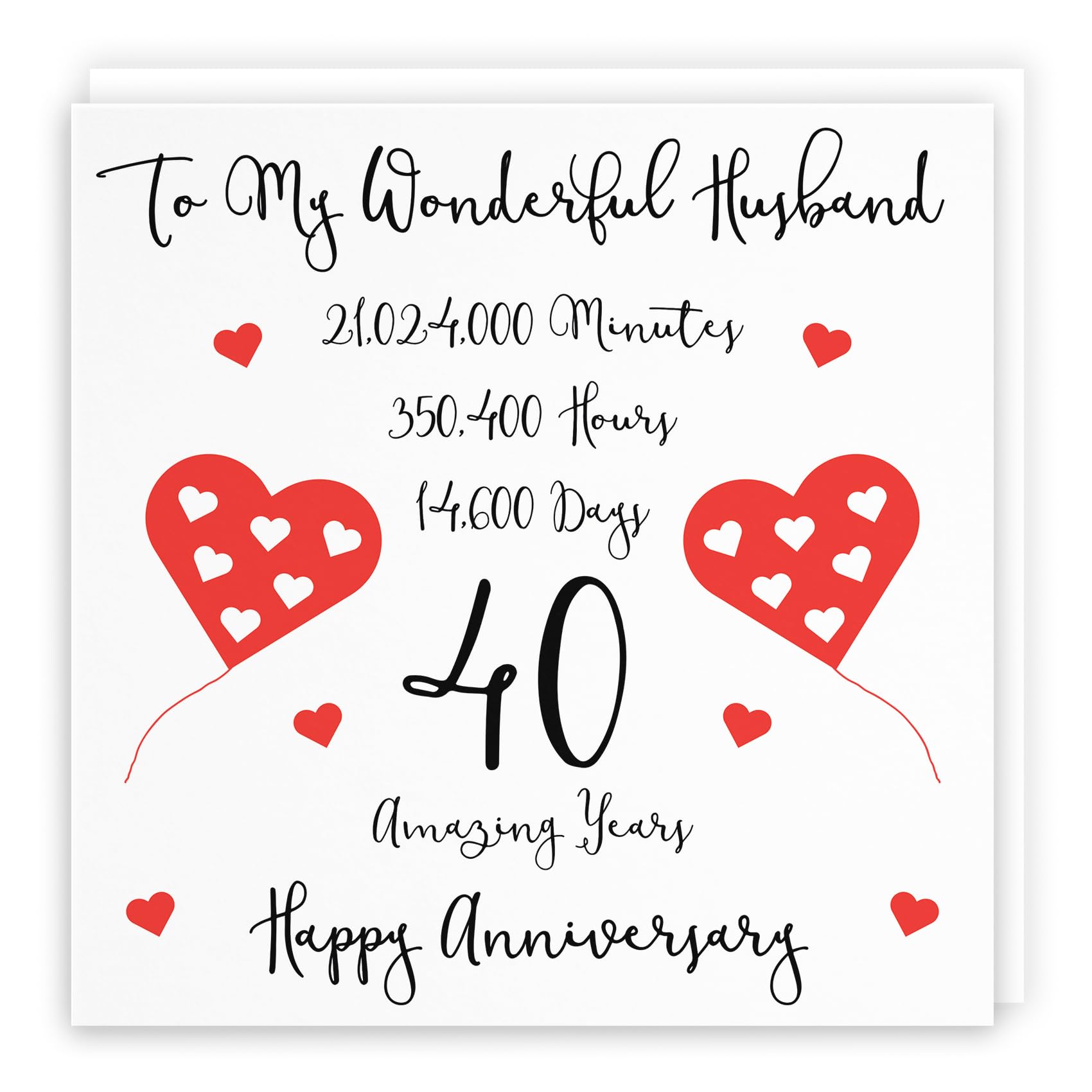 Hunts England - Romantic Husband 40th Wedding Anniversary Card - To My Wonderful Husband - 40 Amazing Years - Timeless Collection - Fun Cute Card — image 1