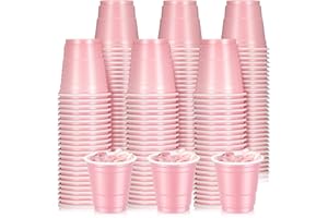 Layhit 200 Pack 2oz Shot Cups Plastic Shot Glasses Mini Disposable Cups for Thanksgiving Fall Christmas Wedding Party Supplies Beer Drinking Serving Snacks Samples Tastings(Light Pink)